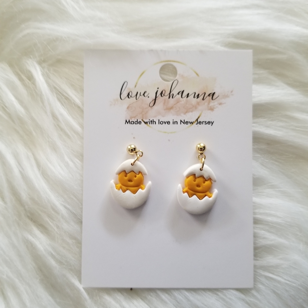 HANDMADE POLYMER CLAY EASTER SPRING HATCHED EGG EARRINGS  STAINLESS STEEL POST